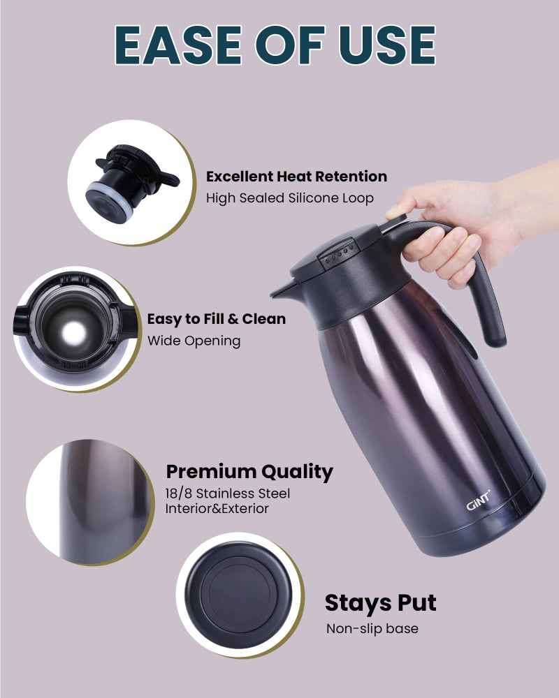 GiNT 1.9L / 64Oz Thermal Coffee Carafe, Insulated Stainless Steel Coffee Carafes for Keeping Hot/Double Walled Vacuum Thermal Carafe (Purple) - Image 3